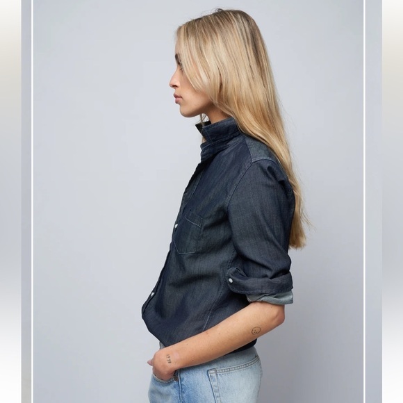 FRANK & EILEEN Barry Woven Button Up Long Sleeve Denim Top Raw Rinse Denim - Picture 2 of 12
